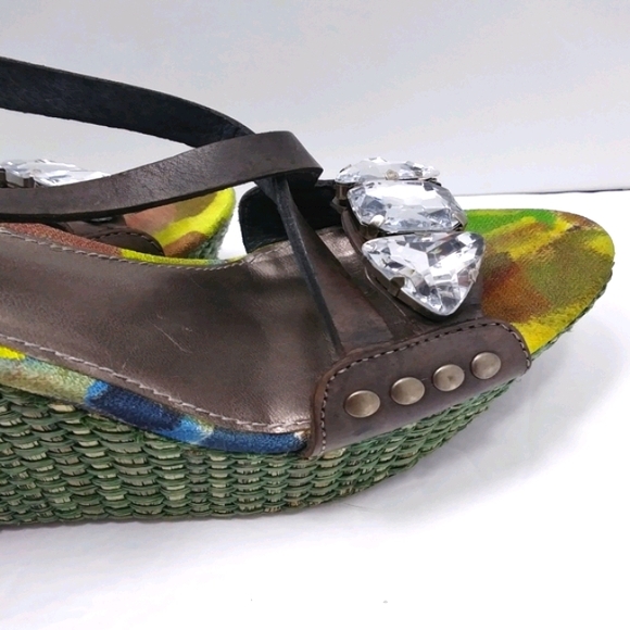 SAM EDELMAN Abstract Fabric & Woven Straw Recessed Platform Wedge Bling … - Picture 13 of 15